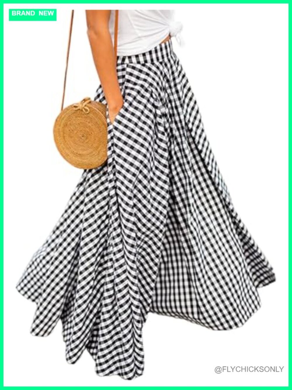 Gingham Plaid Maxi Skirt High Waist A-Line Pleated Long Skirt
